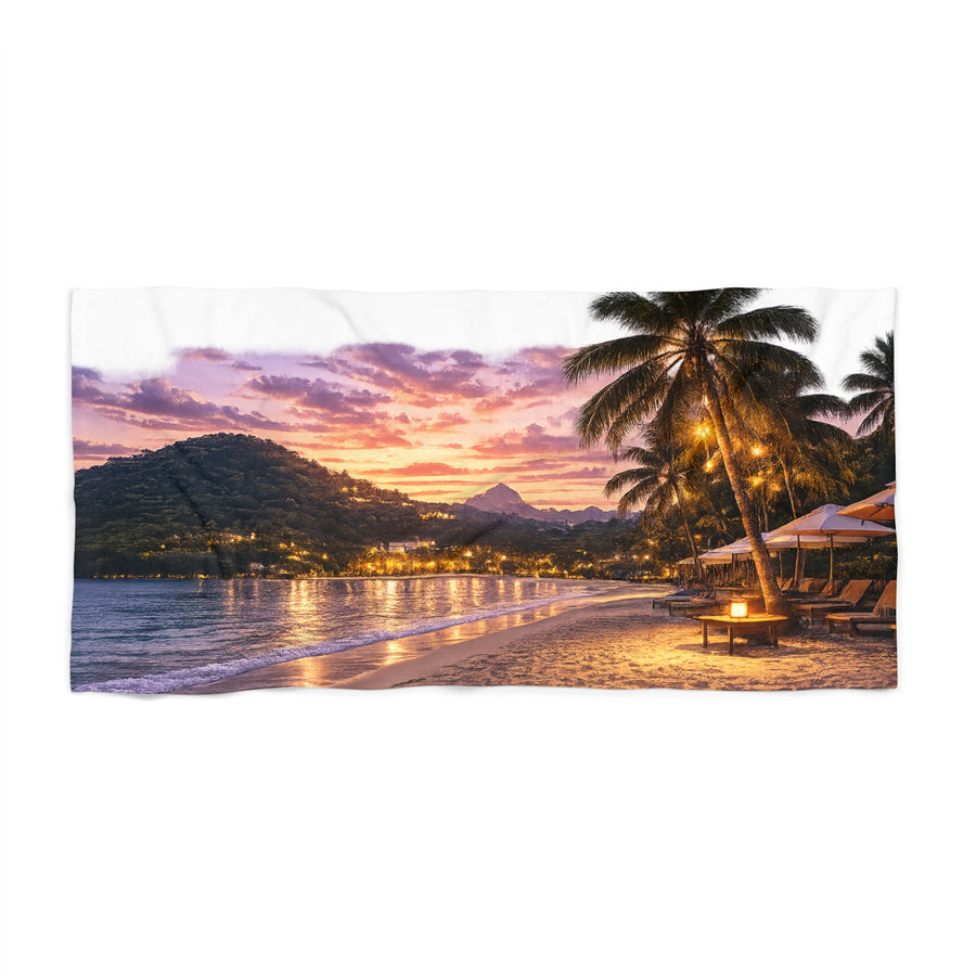 Luxury Tropical Beach Towel | Sunset Palm Tree Coastal Towel | Summer Vacation Aesthetic