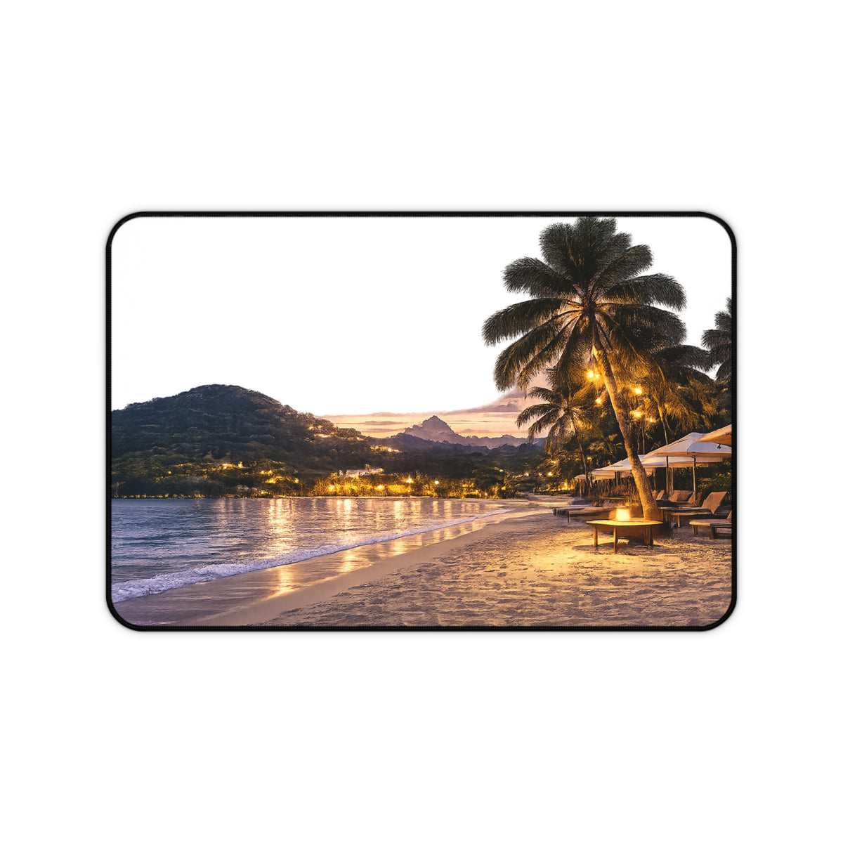 Moonlit Paradise Beach Lover Desk Mat | Tropical Sunset Palm Tree Mouse Pad | Coastal Office Decor | Ocean-Themed
