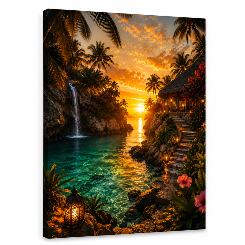 Luxury Tropical Lagoon Canvas Wall Art | Coastal Beach Decor