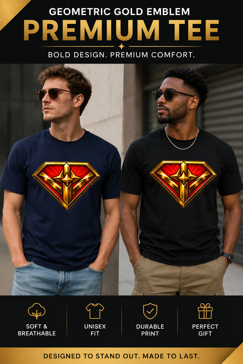 Premium Graphic Tee | Metallic Shield Inspired Luxury Design | Soft Casual Streetwear | Gift for Gamers, Comic & Fantasy Fans