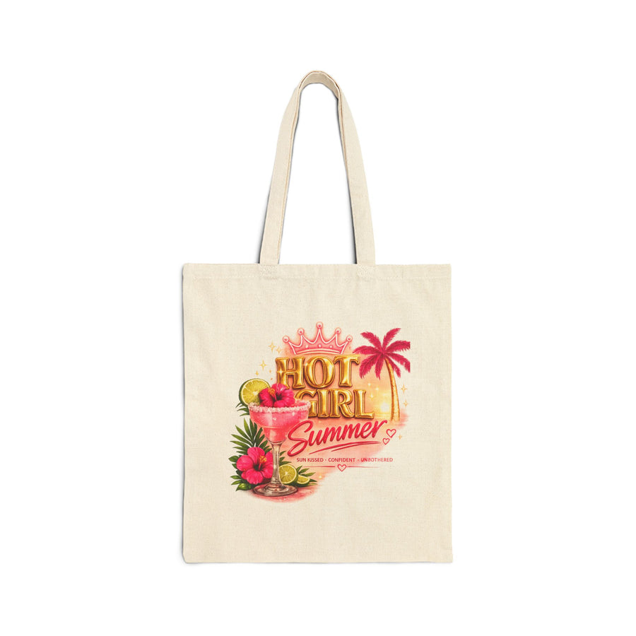 Hot Girl Summer Canvas Tote Bag, Tropical Margarita Print, Beach Vacation Shoulder Bag